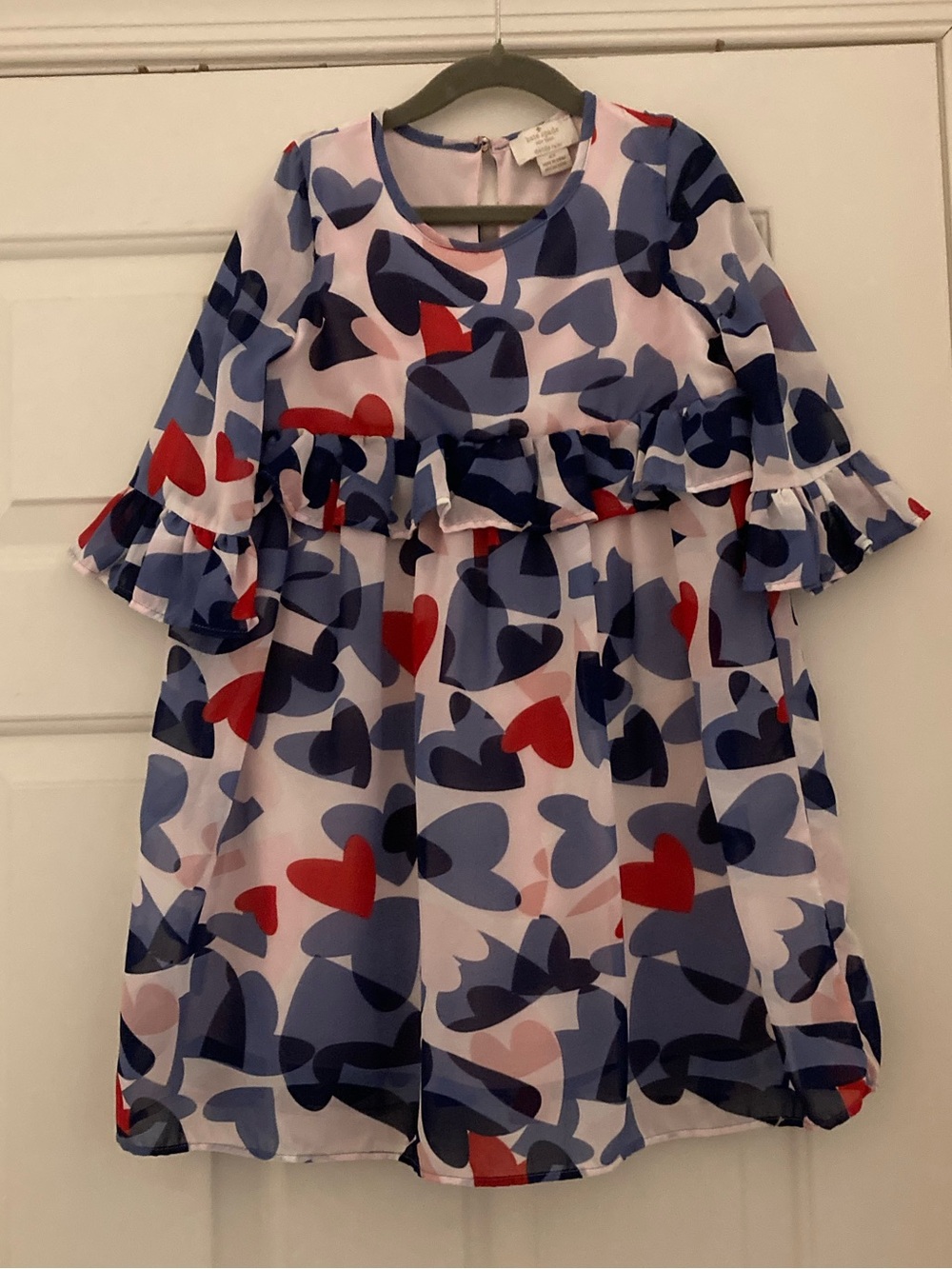 kate spade Girls Confetti Hearts Print Ruffle Dress - Navy, Red, Light Blue